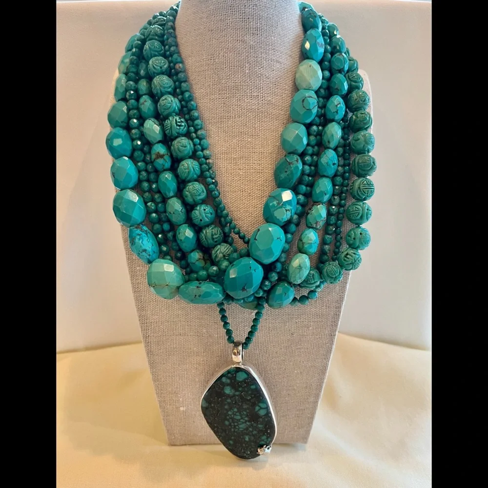 Stephen Dweck One-of-a-Kind, Personalized, Signed, Turquoise & Sterling Necklace - Picture 2 of 16